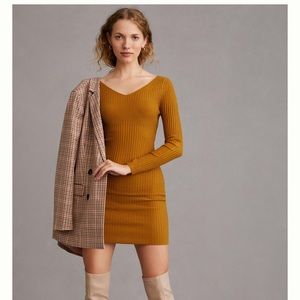 Daily Practice by Anthropologie Dark Yellow Ribbed Dress XS